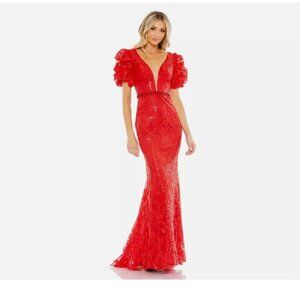 Mac Duggal Red Lace Maxi Dress